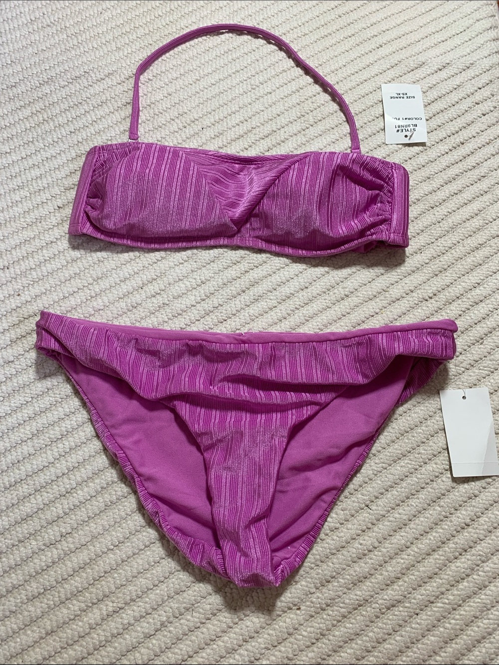 NWT The Bikini Lab Ribbed Bandeau Bikini Set, Size M